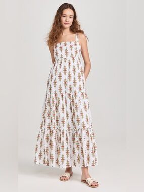 Banjanan White Maxi Dress with Red and Green Floral Print